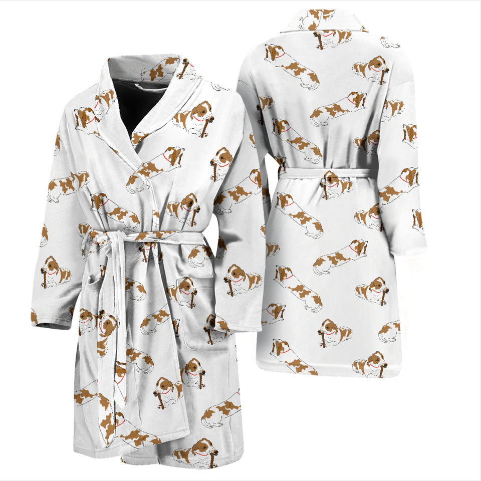 Jack Russel Pattern Print Design 04 Men's Bathrobe