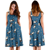 Cute Boston Terrier Dog Spattern Sleeveless Midi Dress