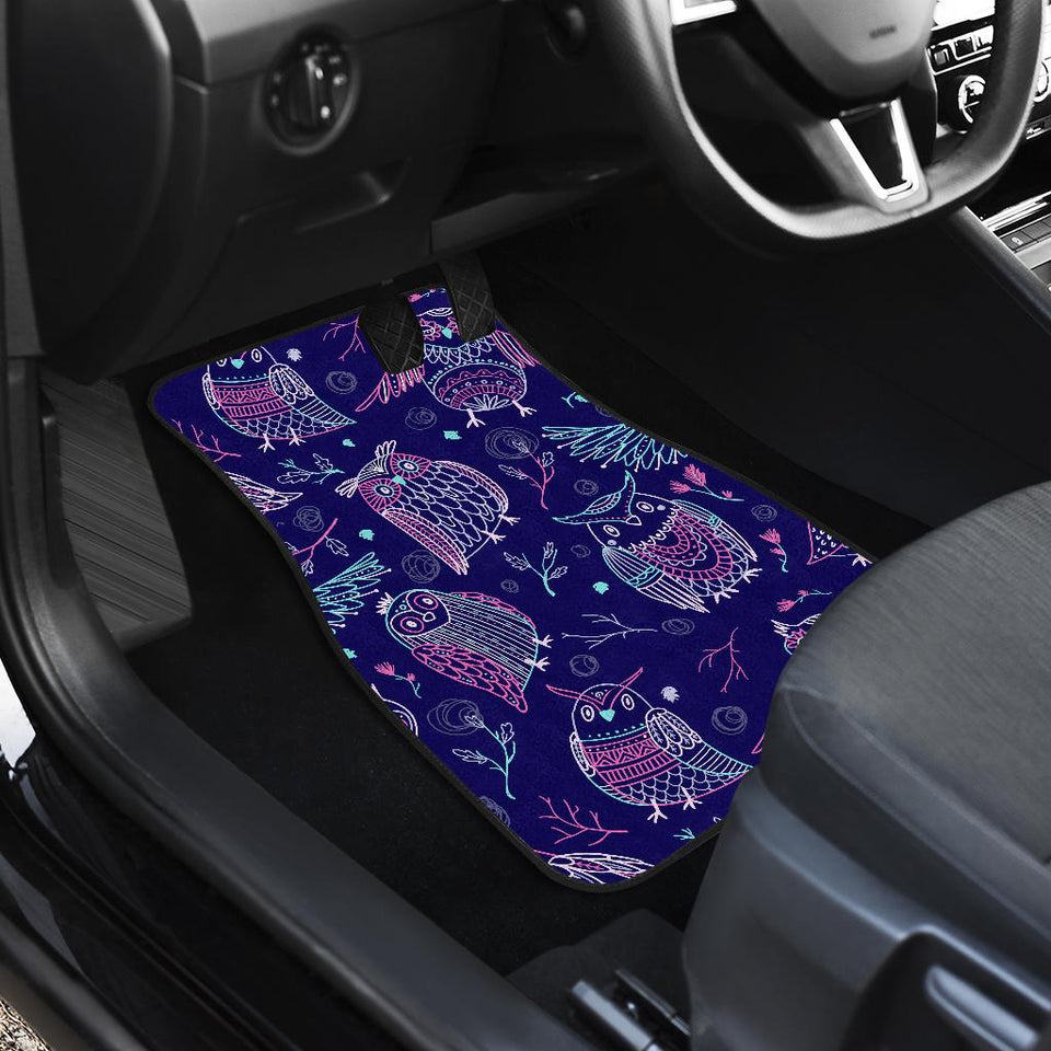 Cute Owls Pattern Boho Style Ornament Front And Back Car Mats