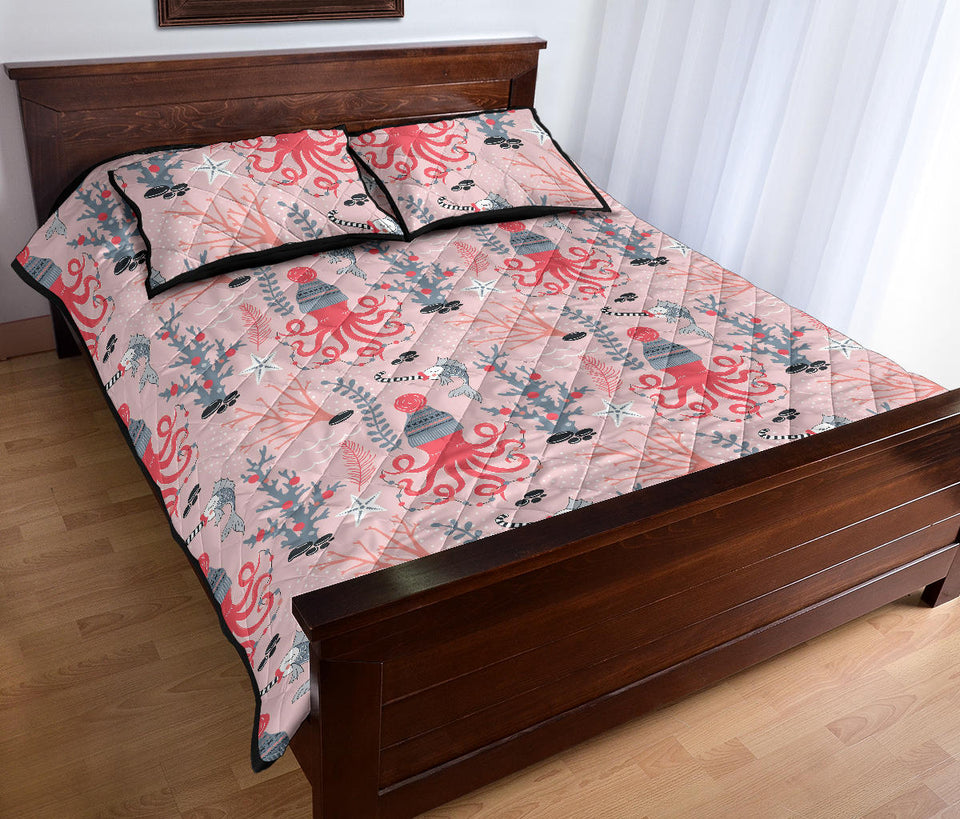 Octopus winter hat garland Fish candy Seaweed Coral Starfish Quilt Bed Set