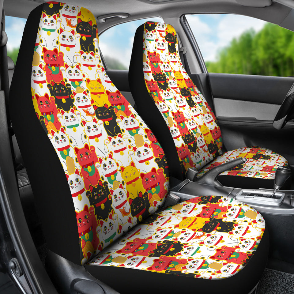 Colorful Maneki Neko Lucky Cat Pattern Universal Fit Car Seat Covers