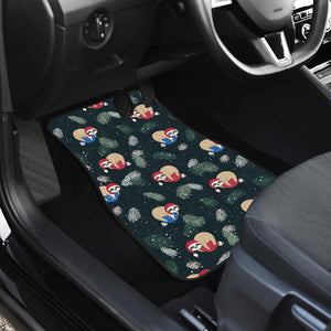 Cute Sloths Sleeping Christmas Ball Santa Hat Pattern Front Car Mats
