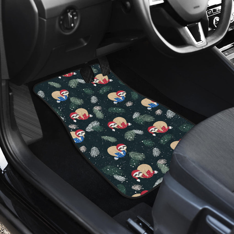 Cute Sloths Sleeping Christmas Ball Santa Hat Pattern Front Car Mats