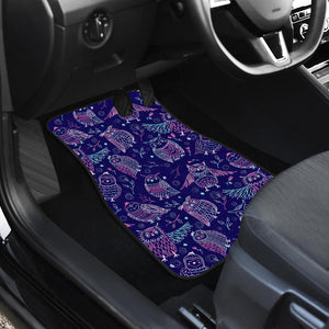 Cute Owls Pattern Boho Style Ornament Front Car Mats