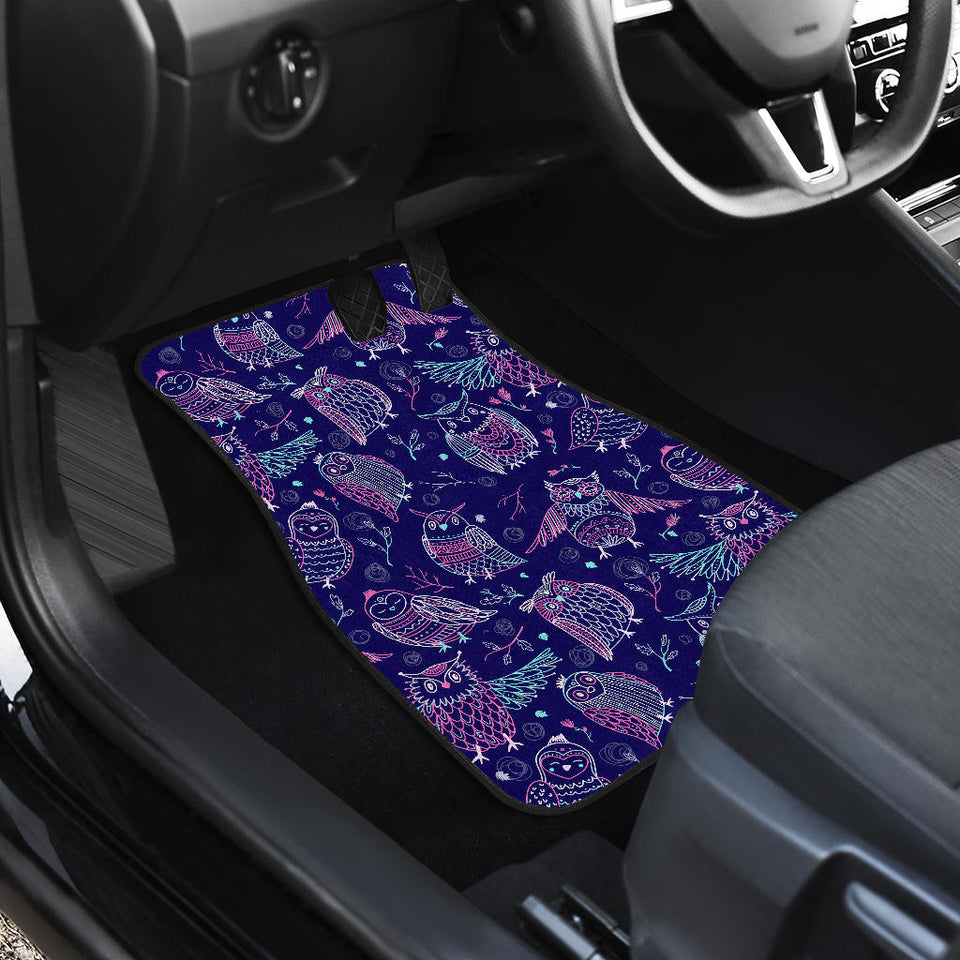 Cute Owls Pattern Boho Style Ornament Front Car Mats