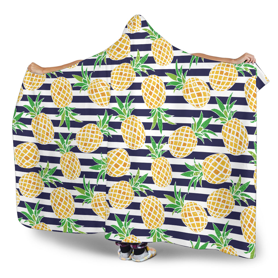 Pineapples Pattern Striped Background Hooded Blanket