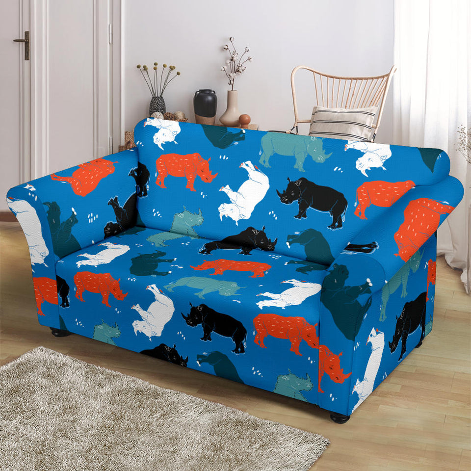 Colorful Rhino Pattern Loveseat Couch Slipcover