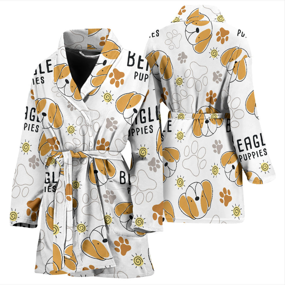 Cute Beagle Dog Pattern Background Women'S Bathrobe