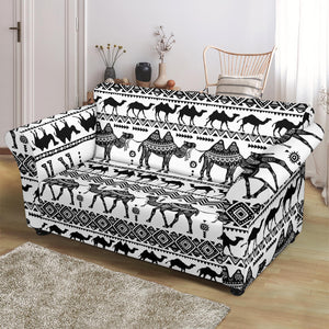 Camel Polynesian Tribal Pattern Loveseat Couch Slipcover