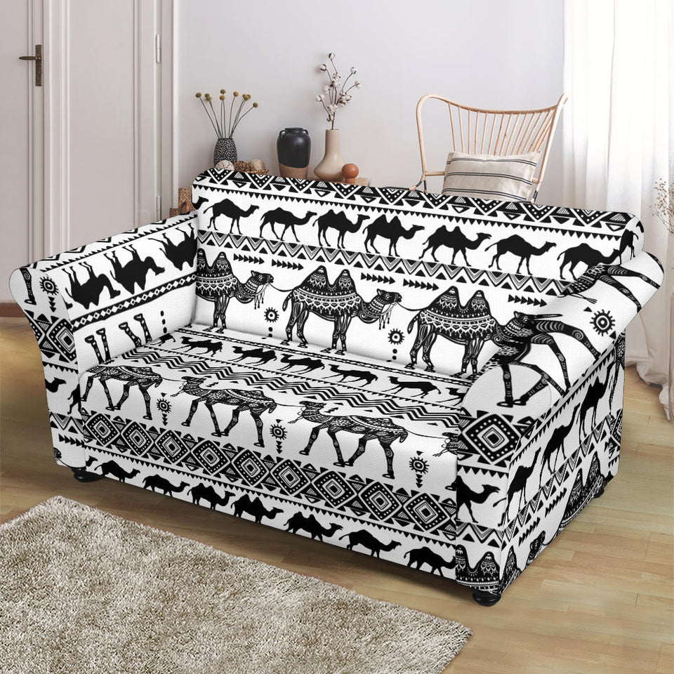 Camel Polynesian Tribal Pattern Loveseat Couch Slipcover