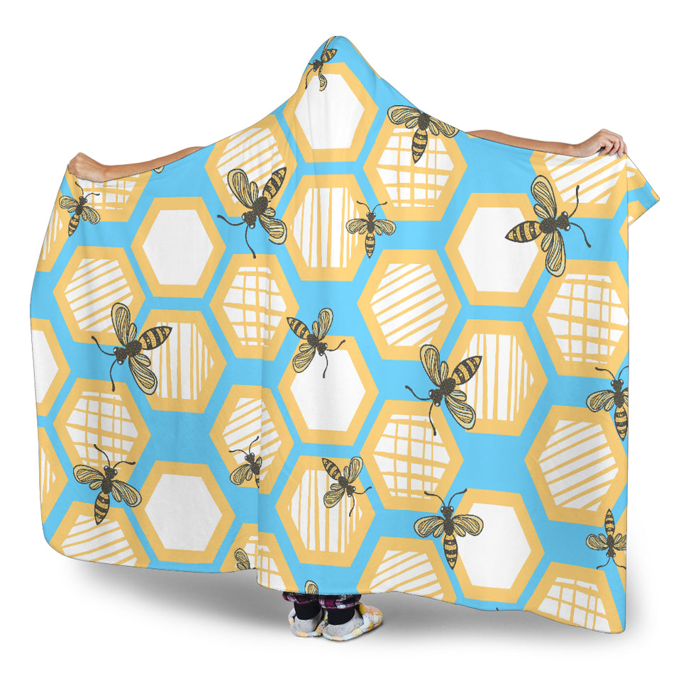 Bee Honeycomb Pattern Hooded Blanket