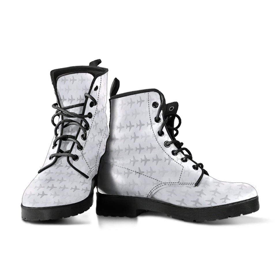 Airplane Print Pattern Leather Boots