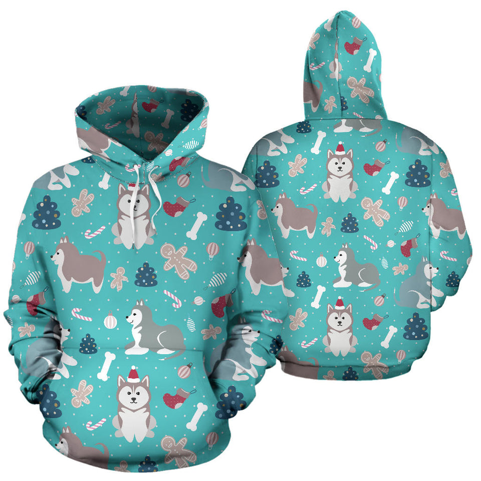 Christmas Cute Siberian Husky Puppie Pattern Men Women Pullover Hoodie