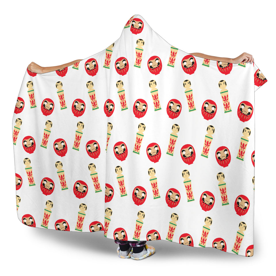 Daruma Japanese Wooden Doll Hooded Blanket