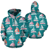 Cute Sailboat Pattern Zip Up Hoodie