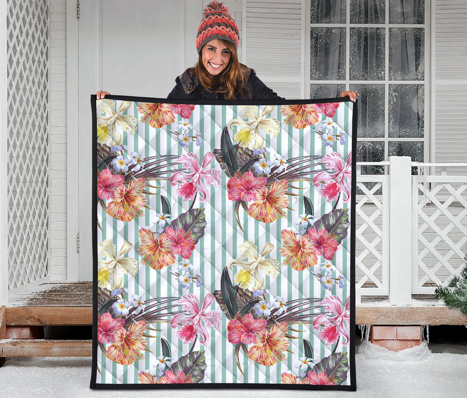 Colorful Orchid Flower Pattern Premium Quilt