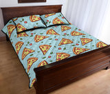 Hand drawn pizza blue background Quilt Bed Set