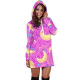Moon Pink Rose Background Women'S Hoodie Dress
