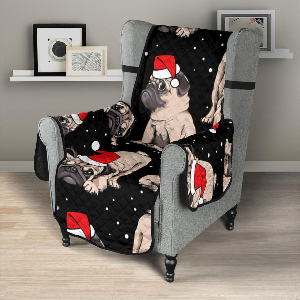 Christmas Pugs Santa_s red cap pattern Chair Cover Protector