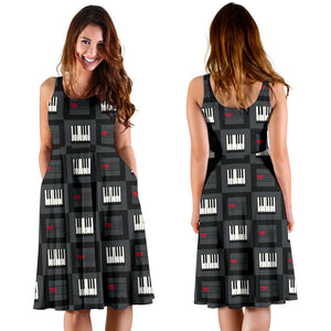 Piano Pattern Print Design 05 Sleeveless Midi Dress
