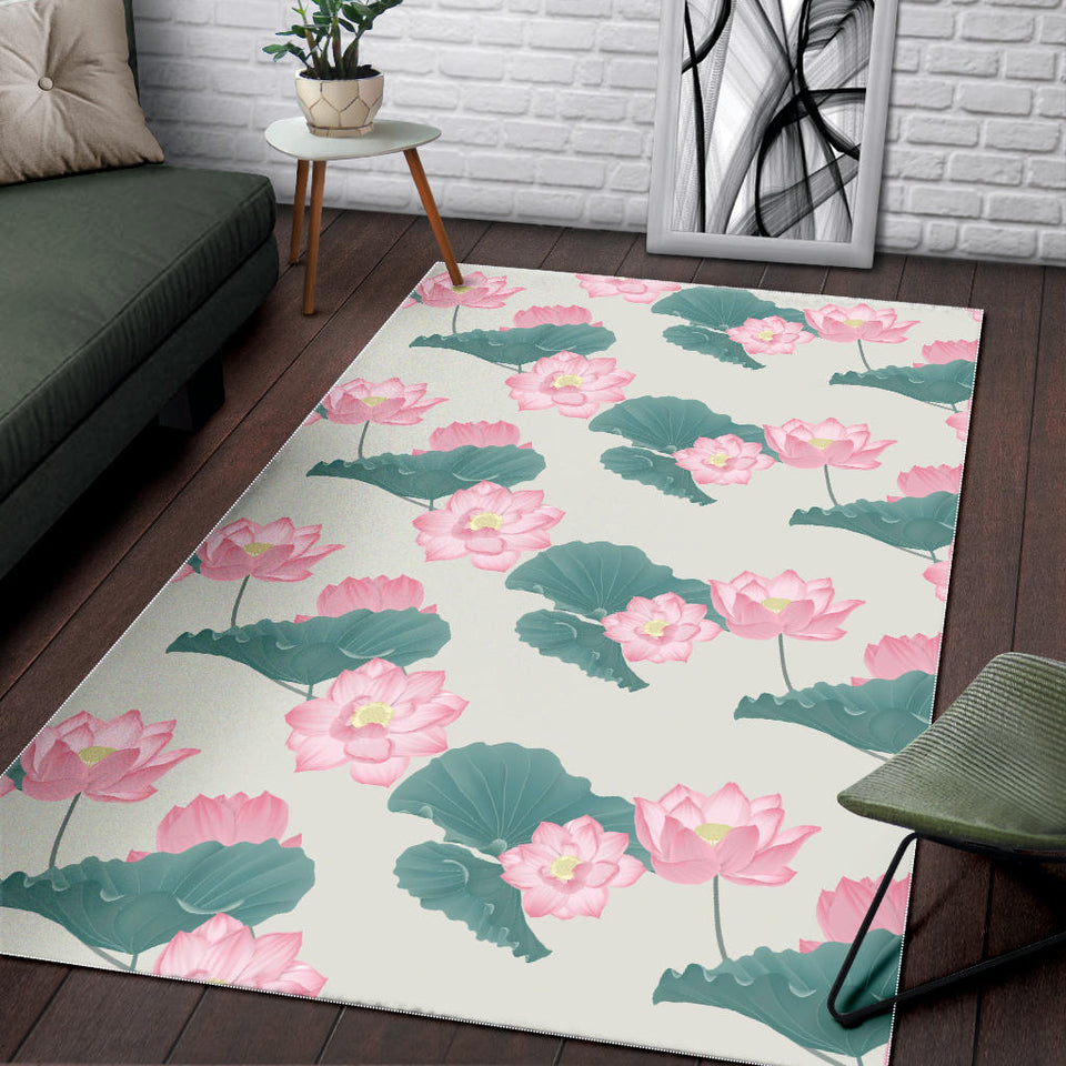 Pink Lotus Waterlily Leaves Pattern Area Rug