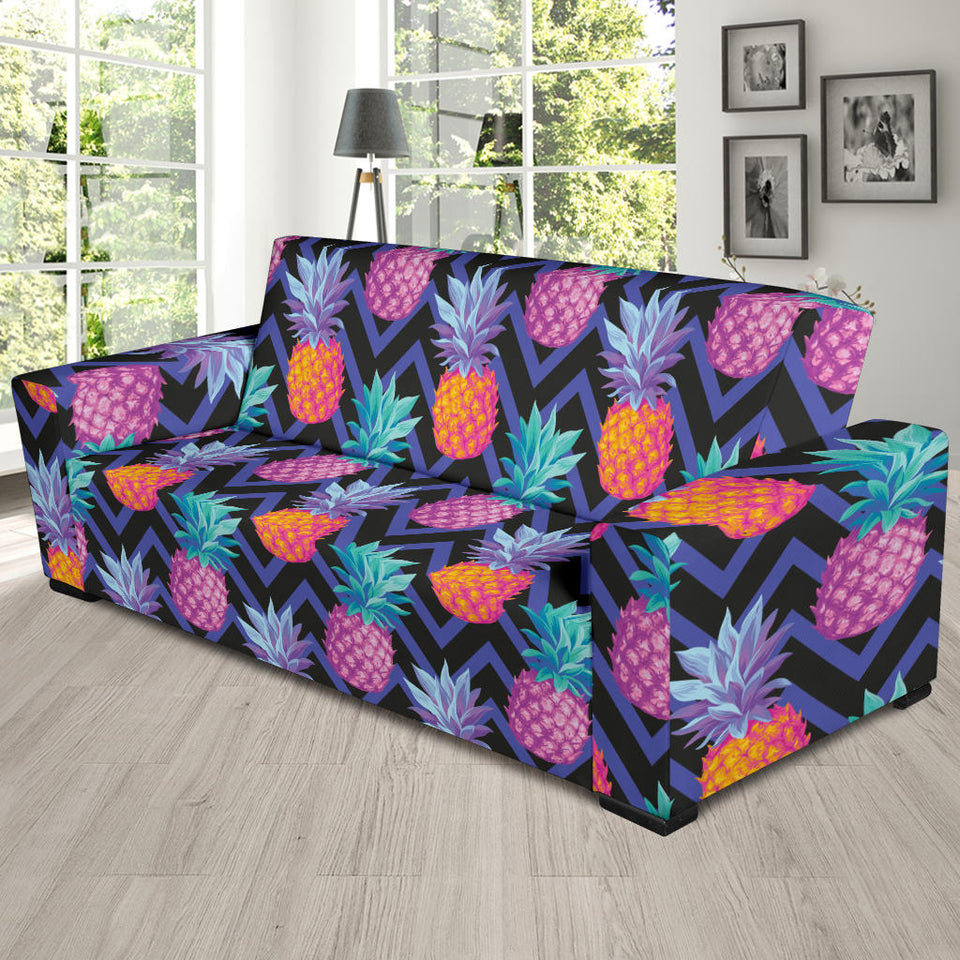 Pineapples Pattern Zigzag Background Sofa Slipcover