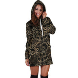 Luxurious Gold Lotus Waterlily Black Background Women'S Hoodie Dress