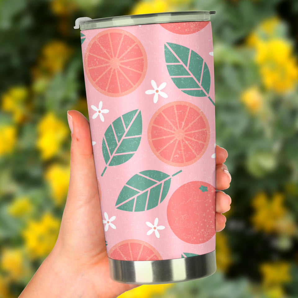 Grapefruit Leaves Flower Pink Background Tumbler