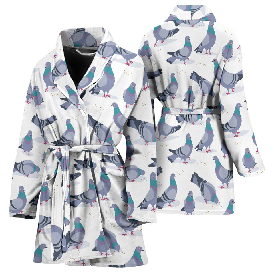 Pigeon Pattern Print Design 03 Women's Bathrobe