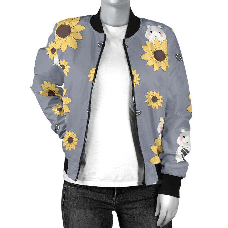 Cute Hamster Sunflower Pattern Background Women'S Bomber Jacket