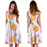 Cute Onions Smiling Faces Purple Background Sleeveless Midi Dress