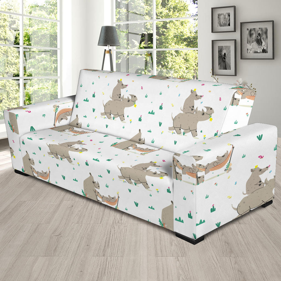 Cute Rhino Pattern Background Sofa Slipcover