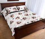 Cute pugs pink heart paw pattern Quilt Bed Set