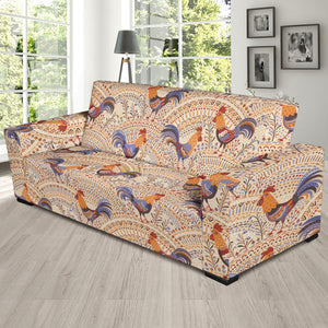 Cute Rooster Chicken Cock Floral Ornament Background Sofa Slipcover