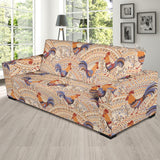 Cute Rooster Chicken Cock Floral Ornament Background Sofa Slipcover