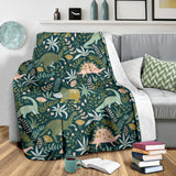 Dinosaurs Tropical Leaves Flower Pattern Premium Blanket