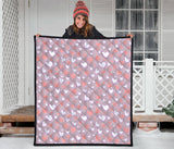 Coral White Heart Pattern Premium Quilt