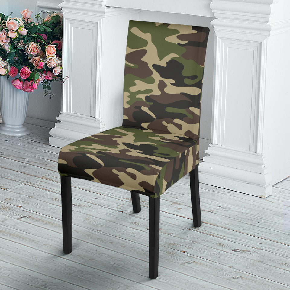 Dark Green Camo Camouflage Pattern Dining Chair Slipcover