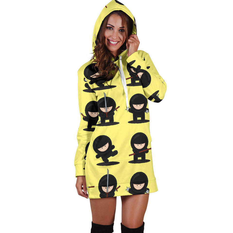 Cute Ninja Yellow Background Women'S Hoodie Dress