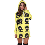 Cute Ninja Yellow Background Women'S Hoodie Dress