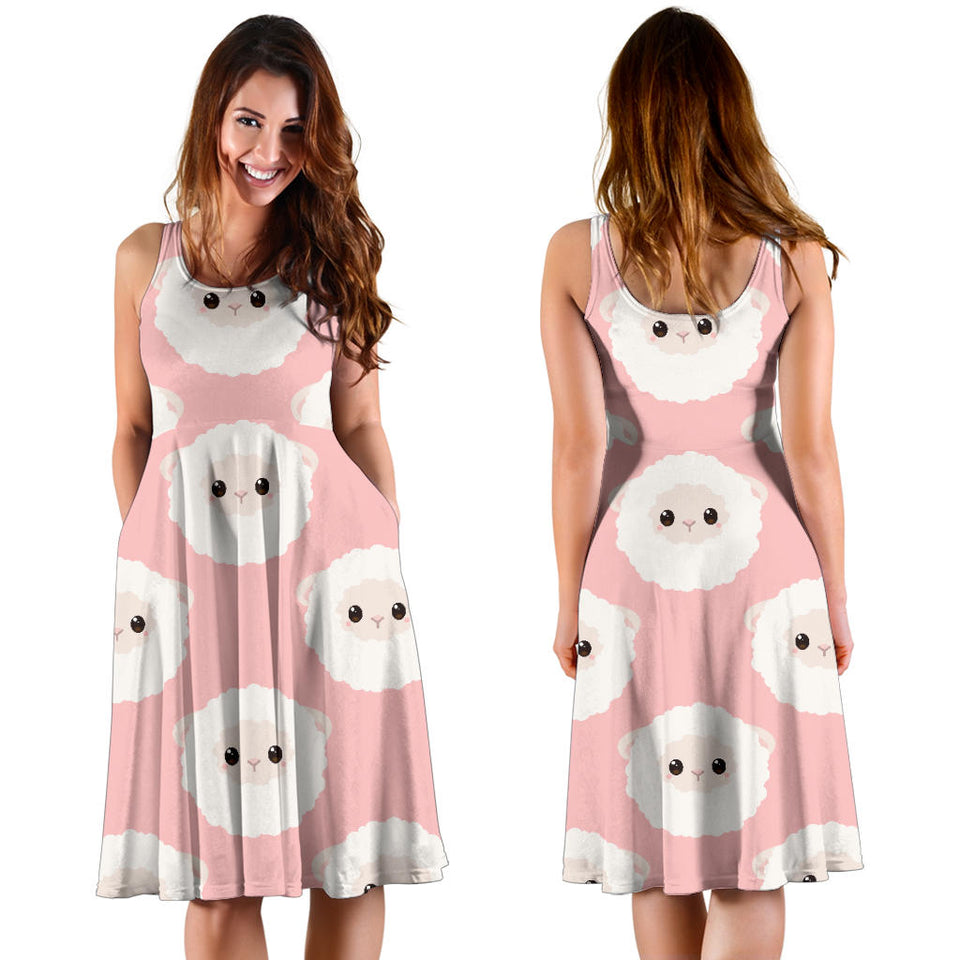 Cute Sheep Pattern Sleeveless Midi Dress