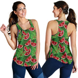 Watermelons tropical palm leaves pattern background Women Racerback Tank Top
