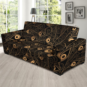 Gold Peacock Feather Pattern Sofa Slipcover