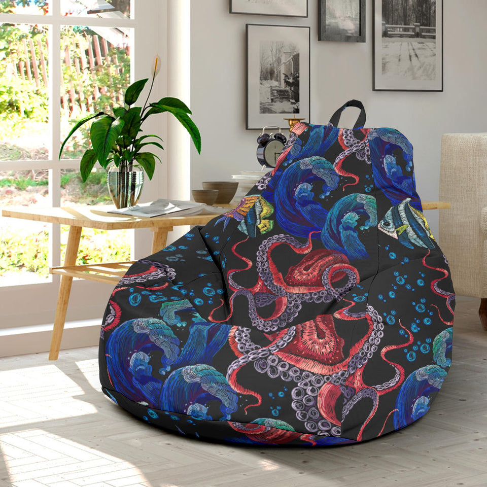 Octopus Sea Wave Tropical Fishe Pattern Bean Bag Cover