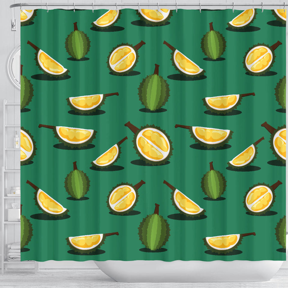Durian Pattern Green Background Shower Curtain Fulfilled In US