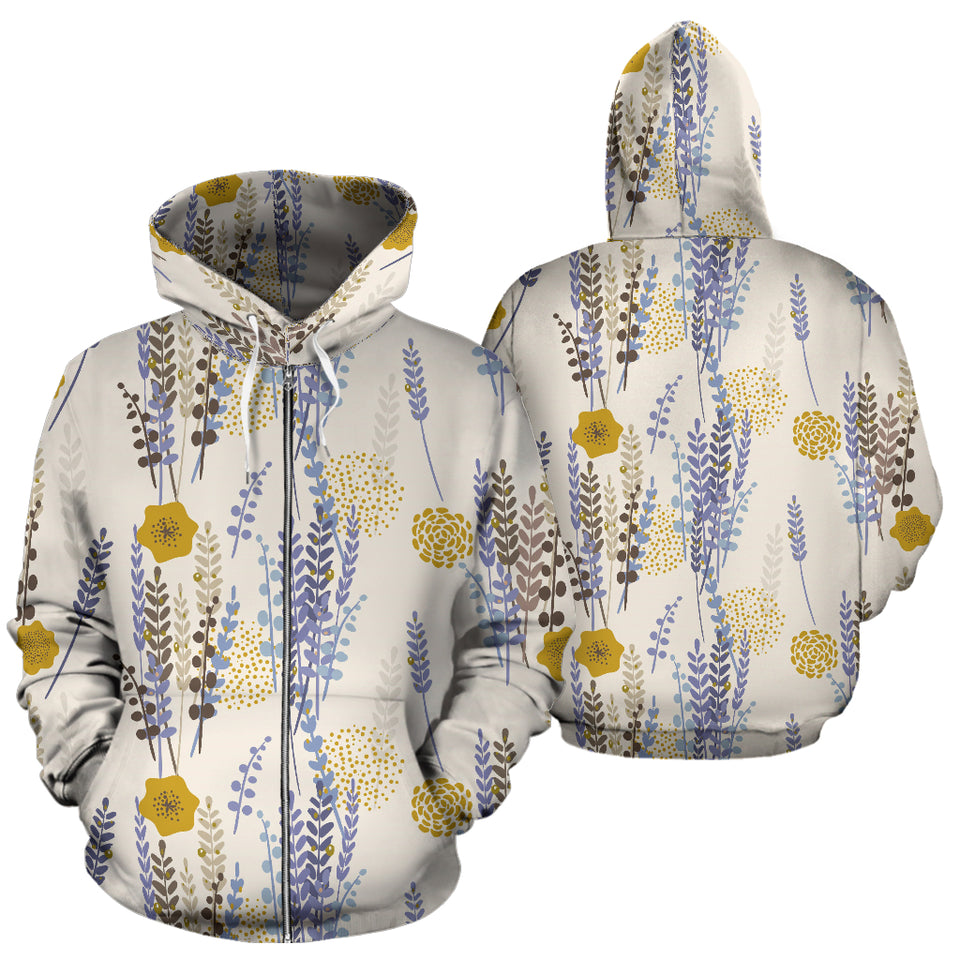 Lavender Modern Pattern Blackground Zip Up Hoodie
