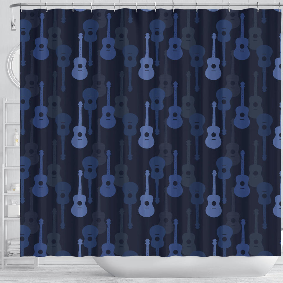 Blue Theme Guitar Pattern Shower Curtain Fulfilled In US