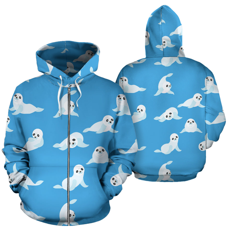 Cute Sea Lion Seal Pattern Background Zip Up Hoodie