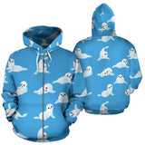 Cute Sea Lion Seal Pattern Background Zip Up Hoodie