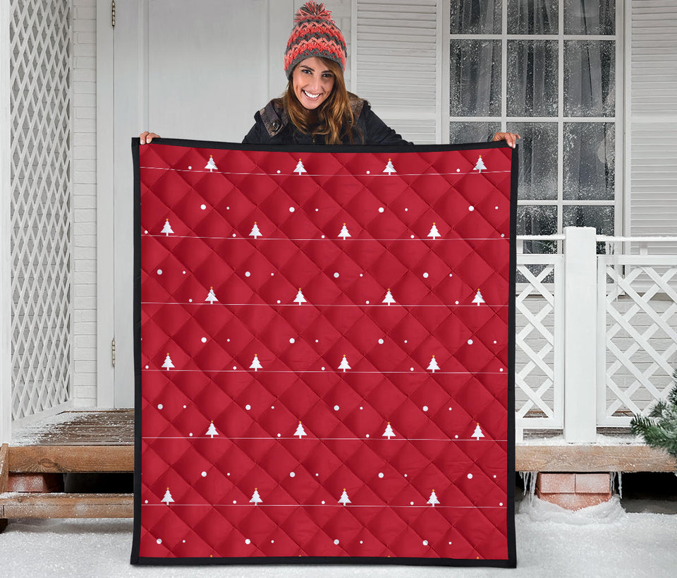 Christmas Tree Star Snow Red Background Premium Quilt